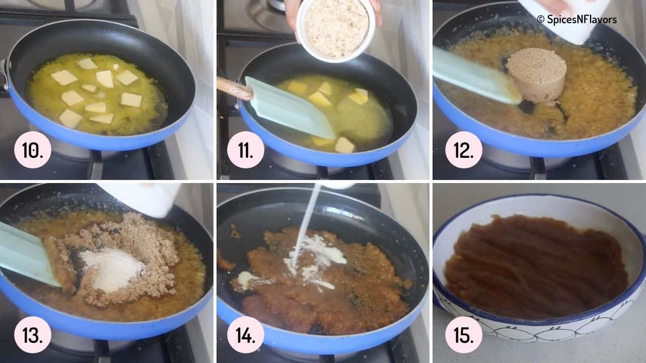 collage of steps explaining how to make the bread filling