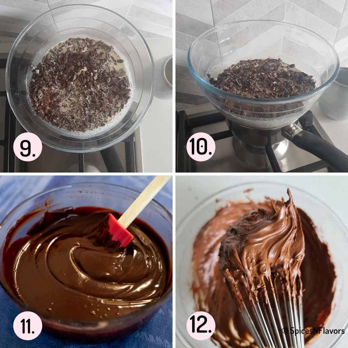 collage of steps explaining how to make whipped ganache