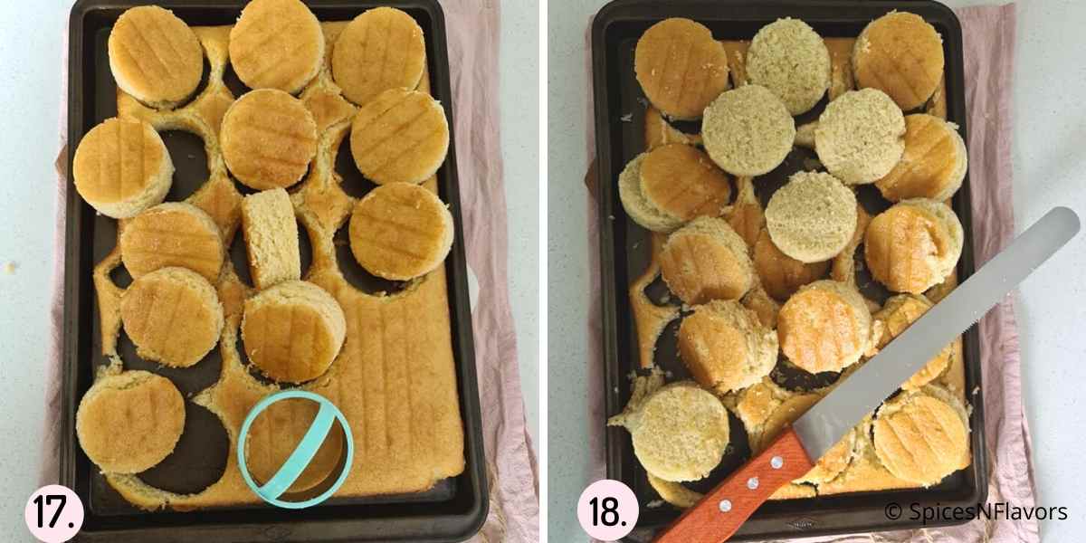 collage of images showing how to cut a sheet cake using cookie cutter