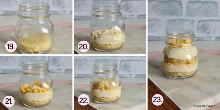 collage of steps showing how to assemble the jar cakes