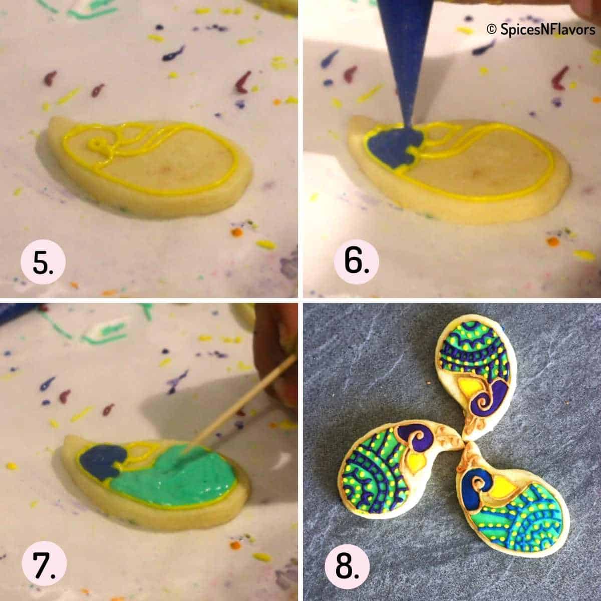collage of images showing how to make peacock cookies