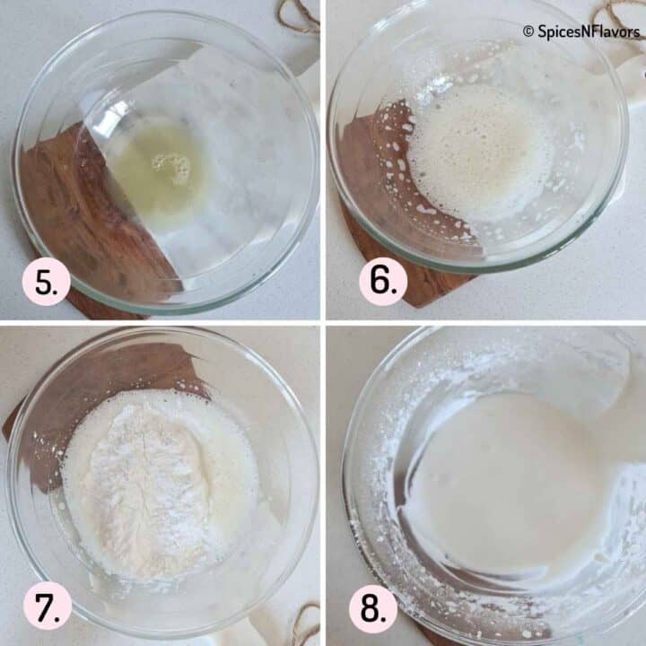 collage of images showing how to make icing using aquafaba