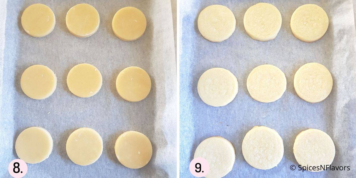 collage of images showing the before and after baking the cookies