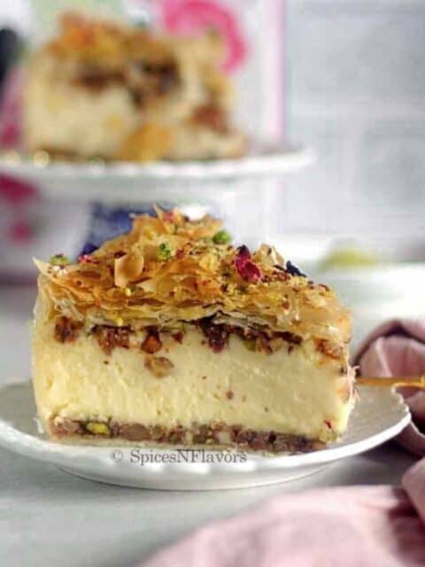 square cropped up image of the cheesecake slice for recipe card cover image