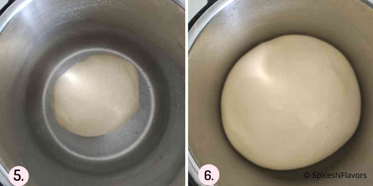 collage of images showing the picture of dough before and after proofing