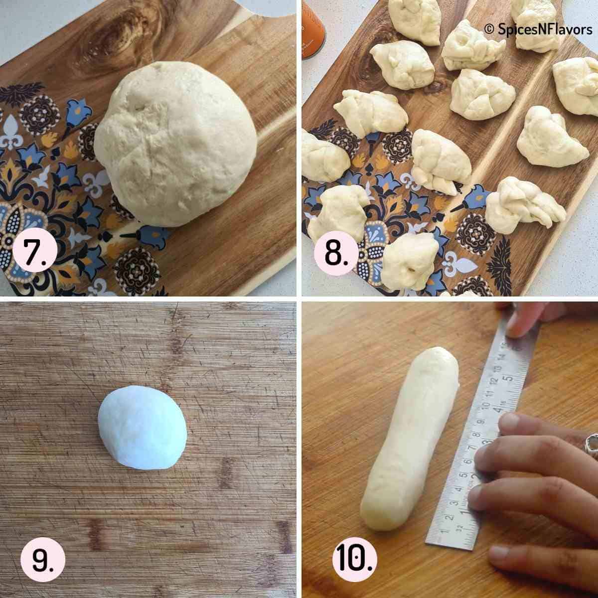 collage of steps showing how to shape the dough
