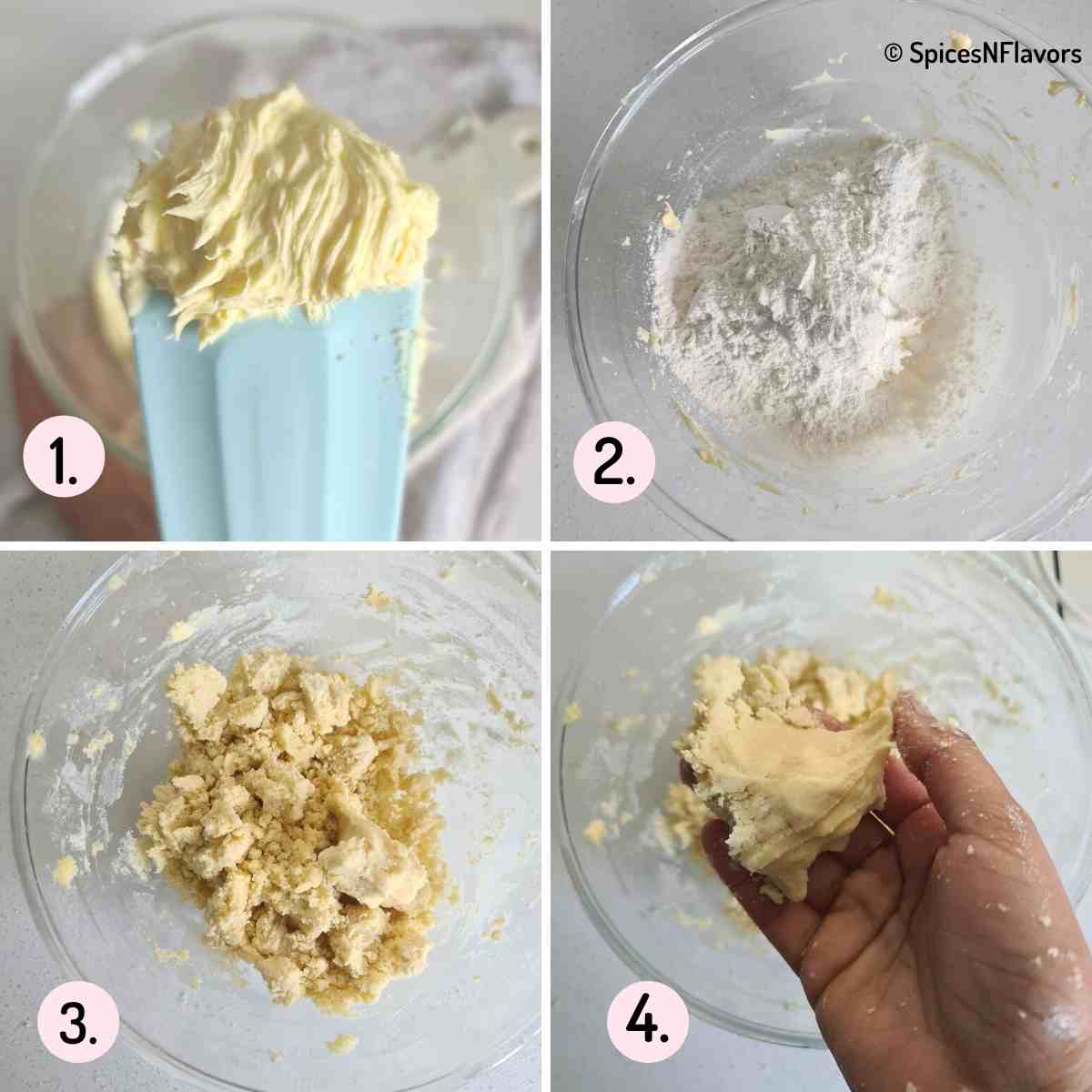 collage of steps showing how to form cookie dough