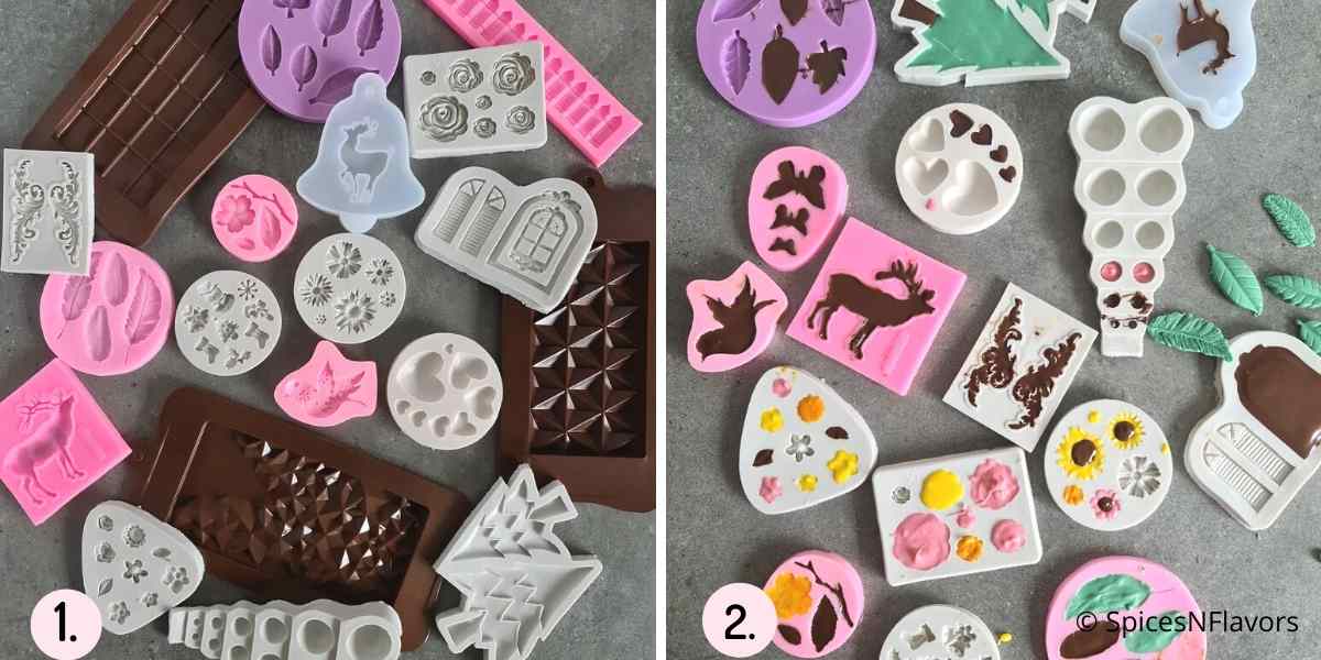 collage of images showing how to prepare the chocolate decorations