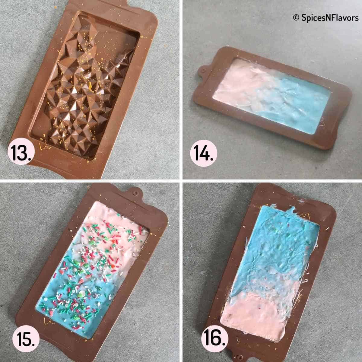 collage of images showing how to make christmas chocolate bar