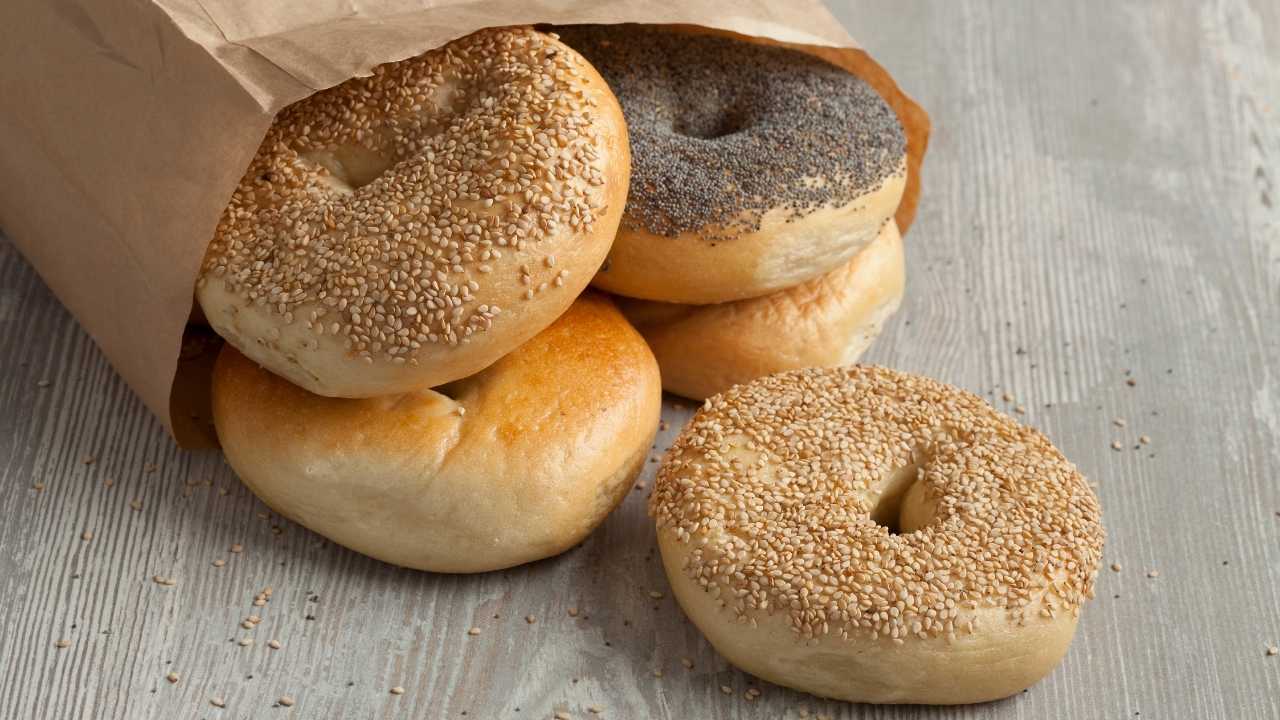 store bought bagels stored in the brown bag
