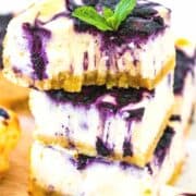 keto blueberry cheesecake stacked on top of each other