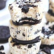 mini oreo cheesecake stacked on one another