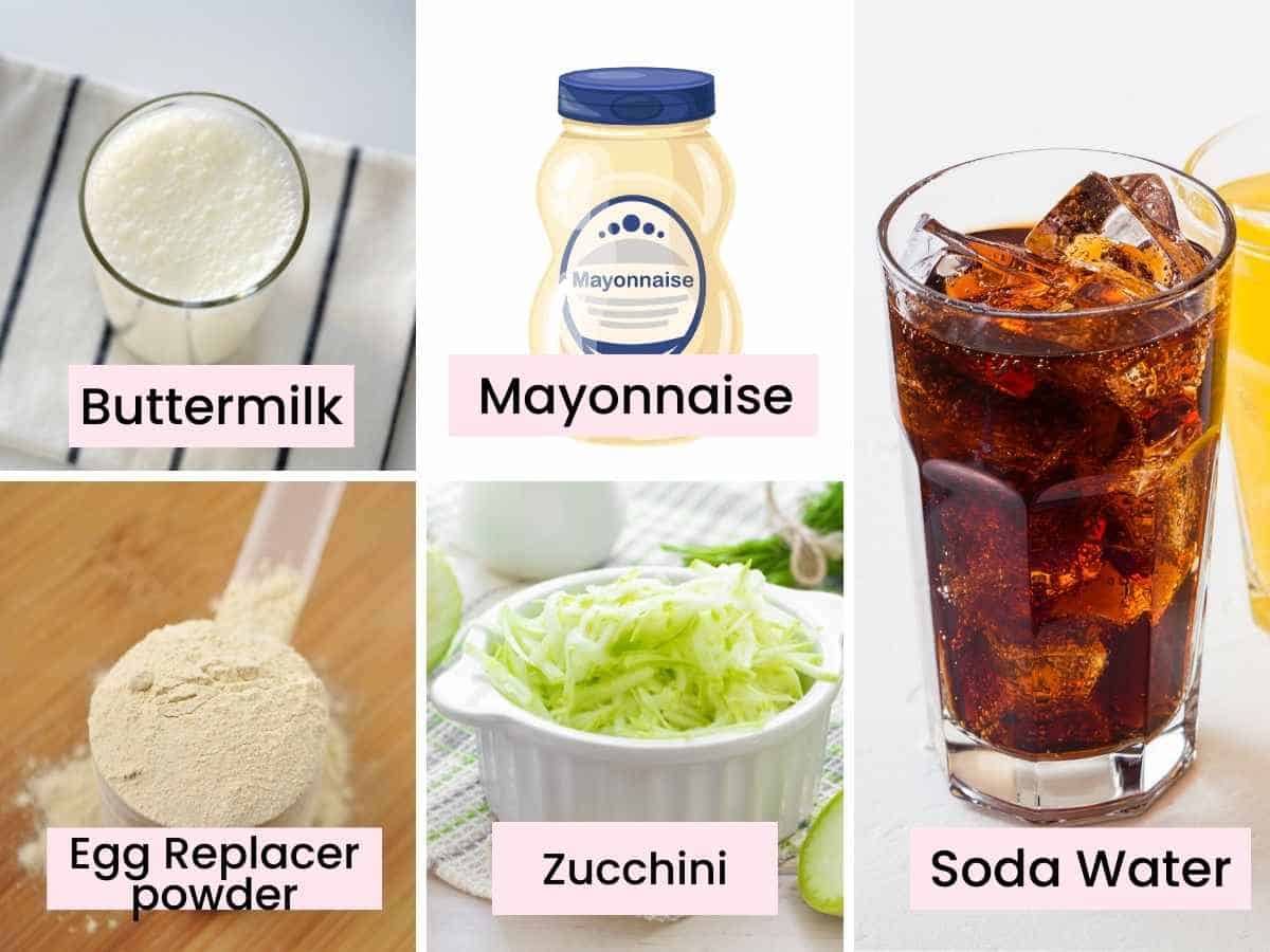 collage of 5 ingredients that act as egg substitute