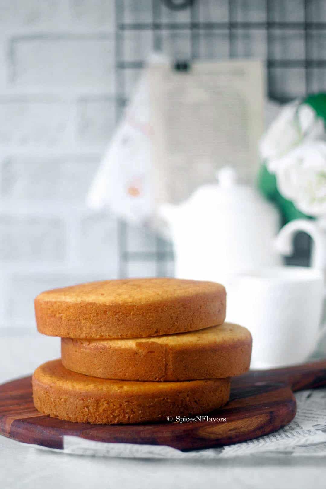 3 six inch round condensed milk cakes stacked on top of each other