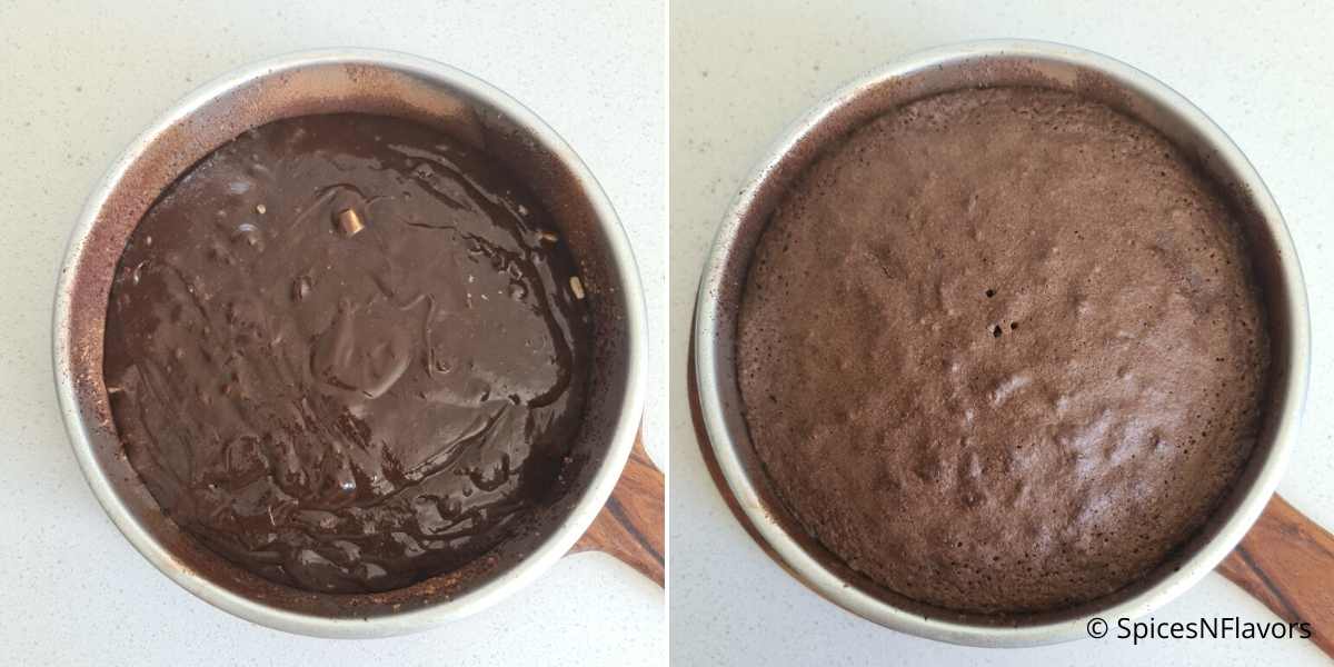 transfer to a cake pan and bake