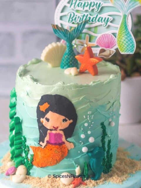 recipe card image of mermaid cake