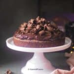 cropped image of chocolate cake with brownie mix