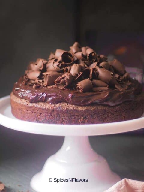 cropped image of chocolate cake with brownie mix