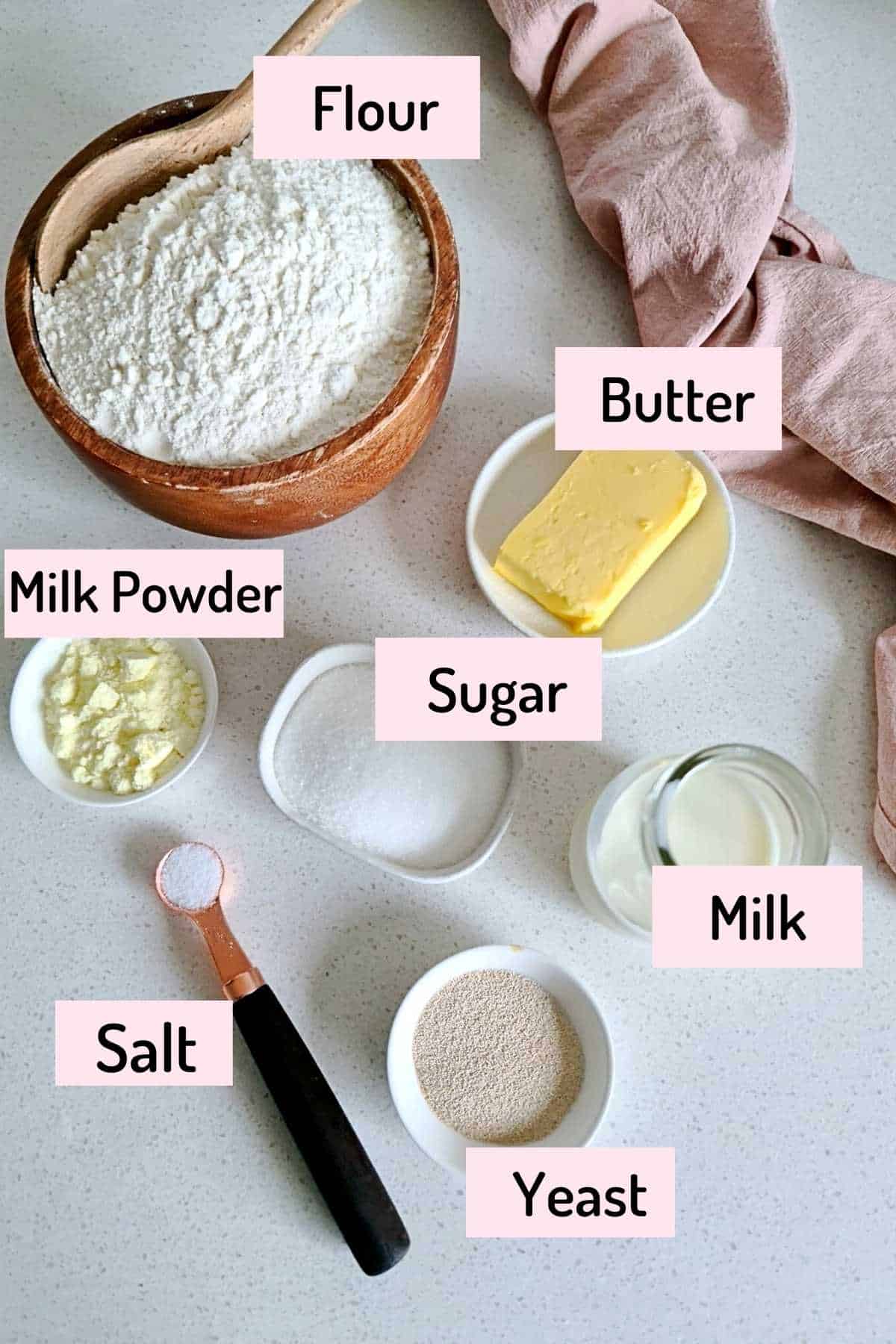 Ingredients needed to make bread dough