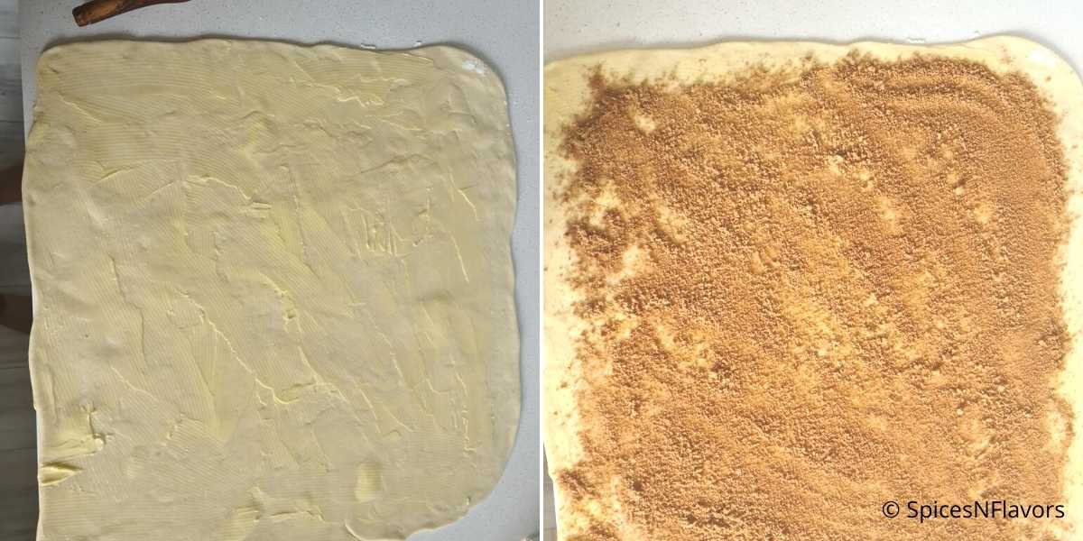 Smear butter and add cinnamon sugar mixture on top