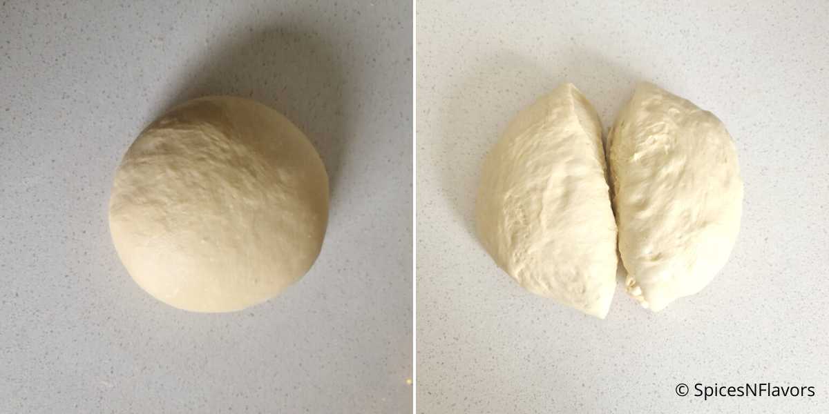 divide the proofed dough into two equal halves