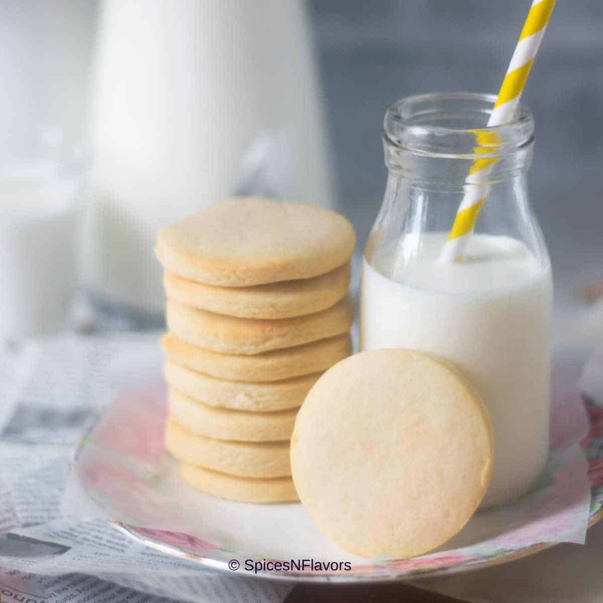 close up image of stacked air fryer sugar cookies to fit the recipe card
