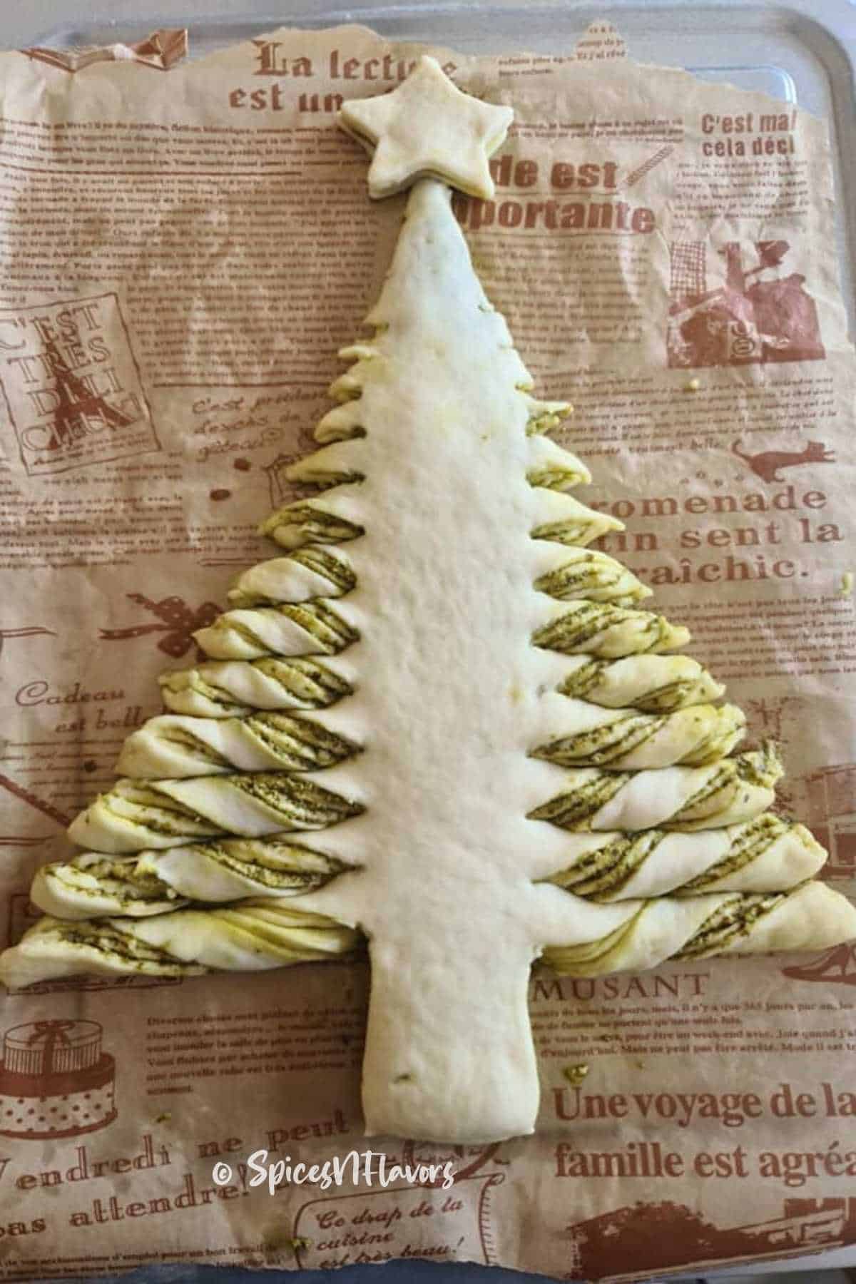 christmas tree bread before baking
