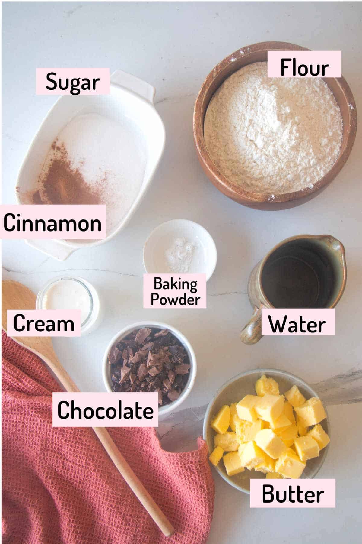 ingredients needed to make the eggless churros at home