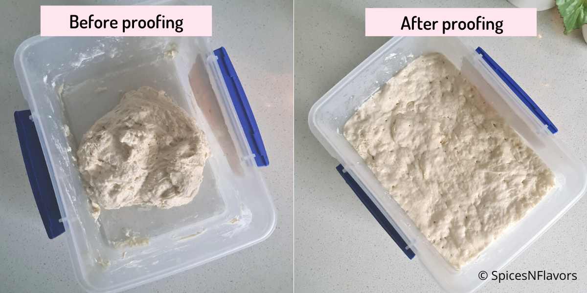 before and after proofed bread dough