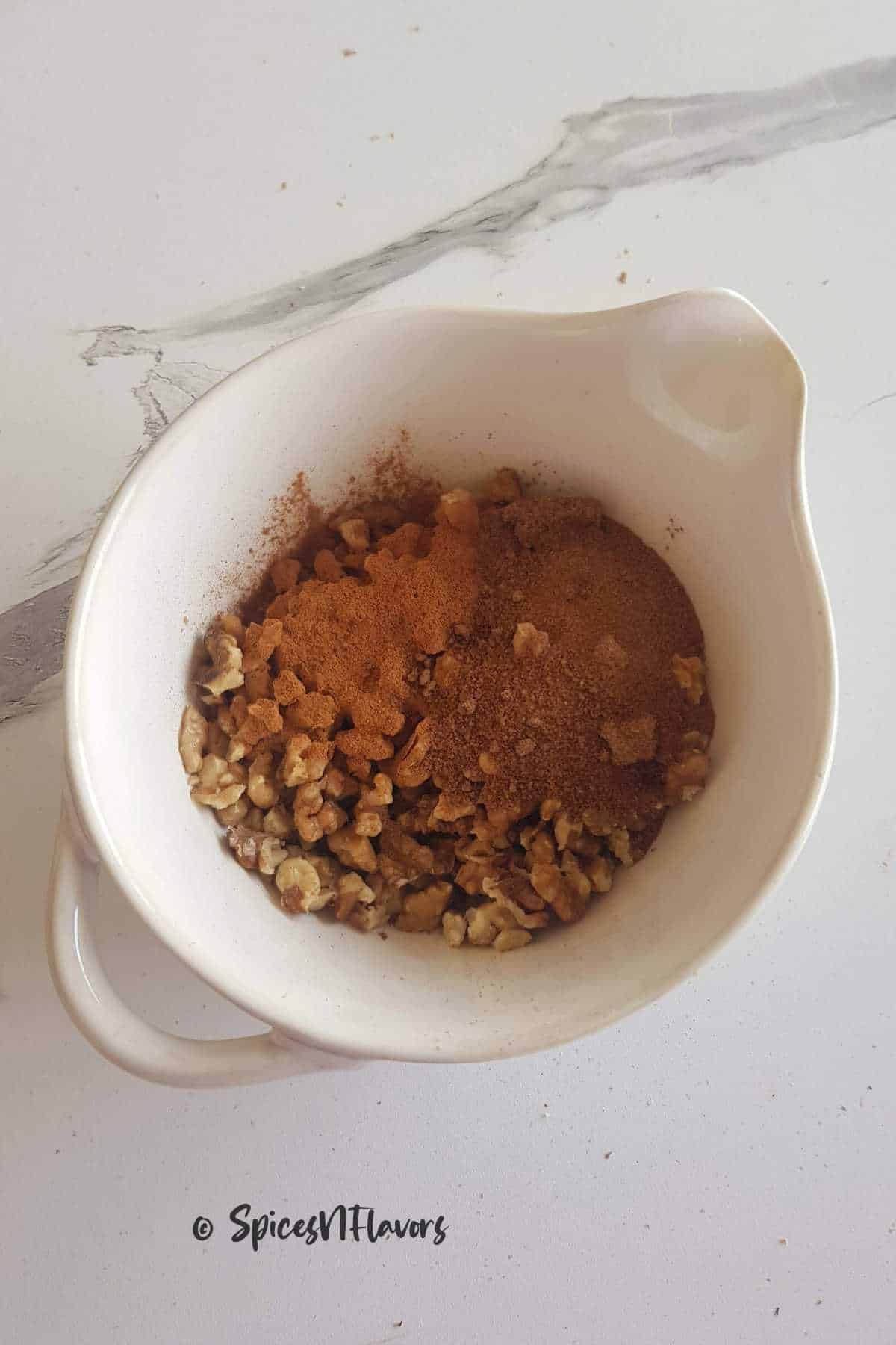 combine all the ingredients for walnut crumble in a bowl