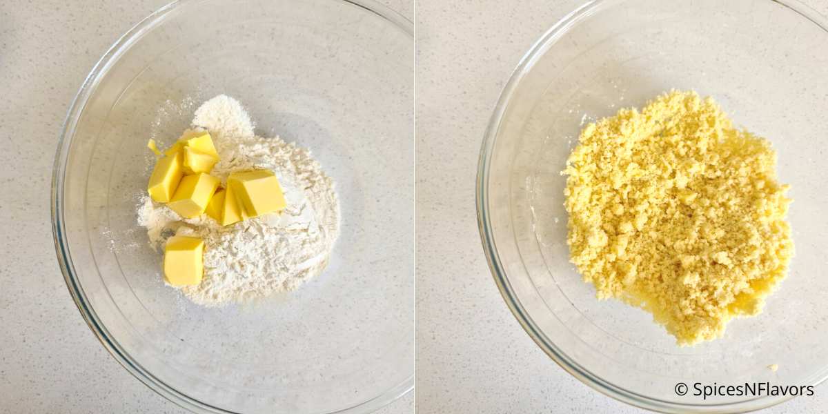 rub the butter and flour to form wet sand like texture