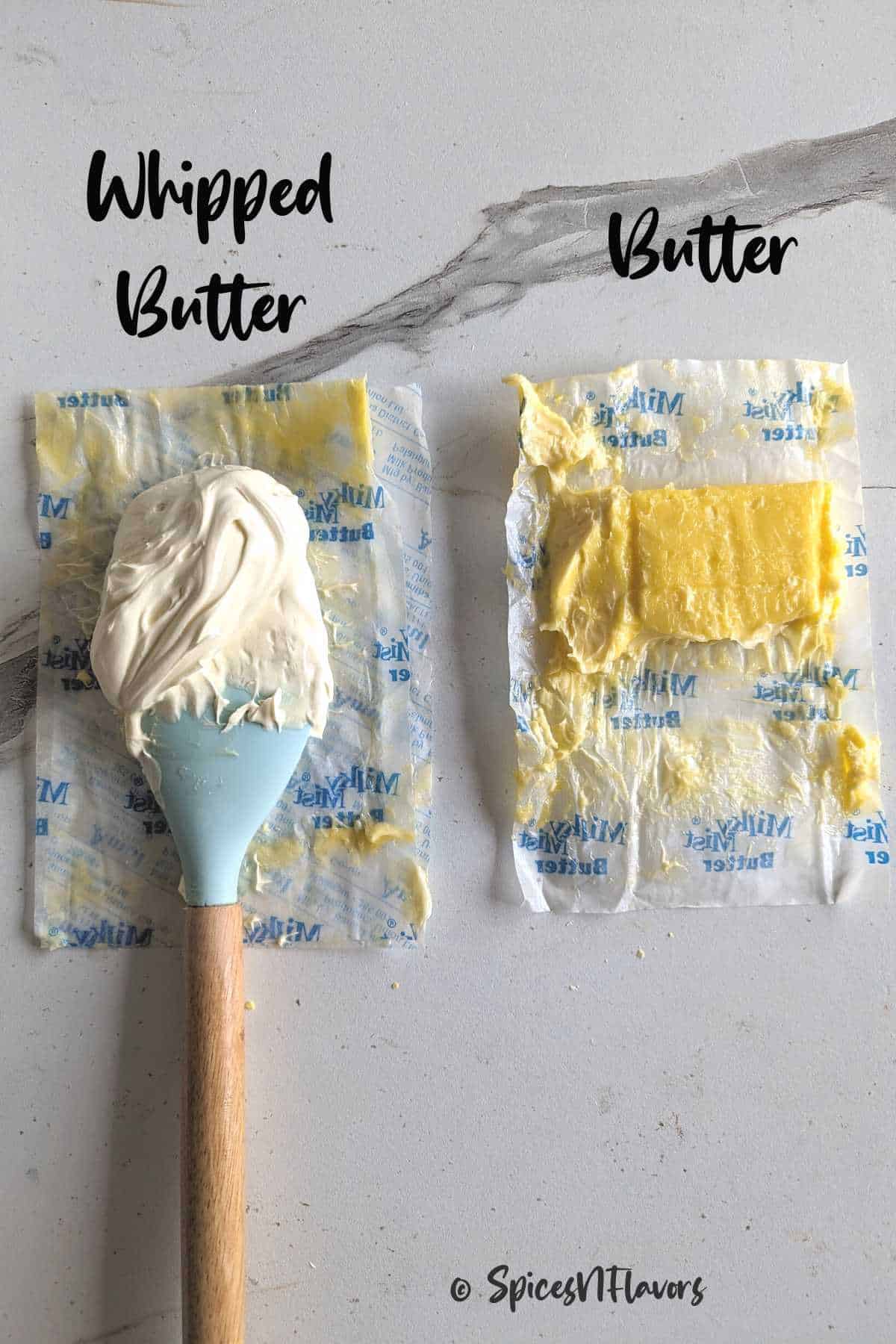 comparison between whipped butter and regular butter to show the difference between two