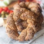 close up image of turkish simit bread image to fit recipe card size