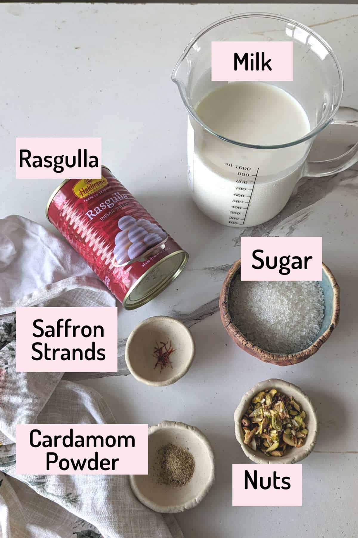 ingredients needed to make instant rasmalai with rasgulla