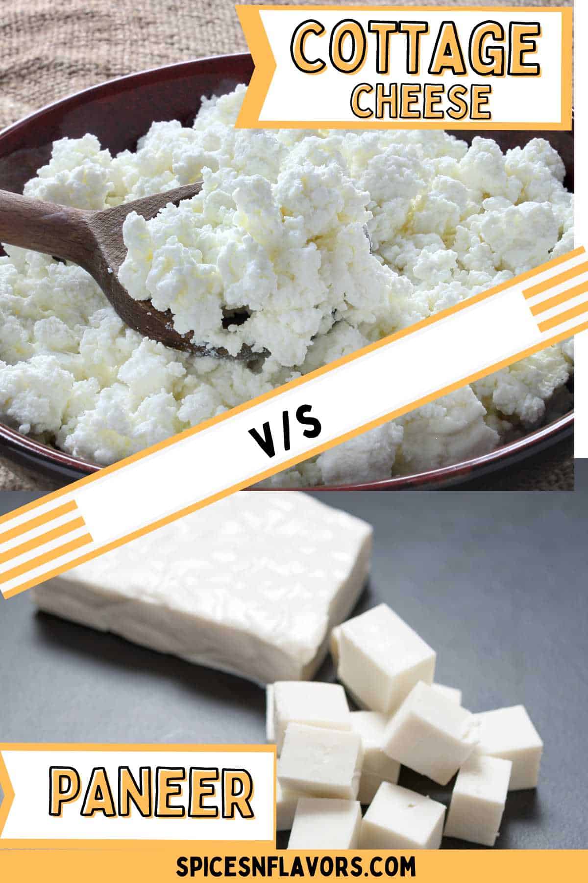 collage of cottage cheese and paneer with text on top