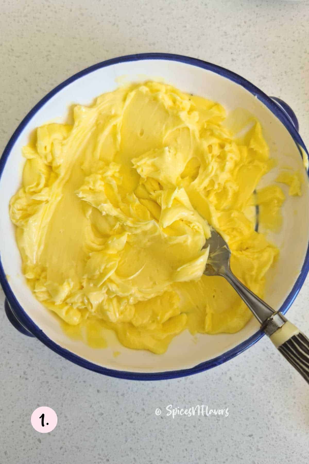 softened butter smashed well using fork