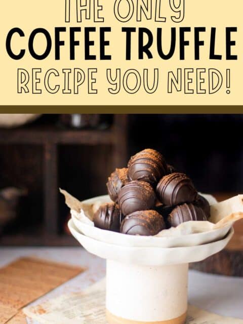 image of coffee truffles with text on top to fit the pinterest image size