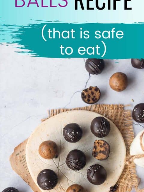 cookie dough balls with text on top to fit the pinterest image size