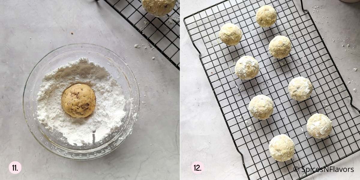 dipping cookies in powdered sugar