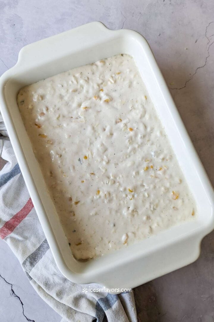 Transfer the casserole mixture to the baking dish