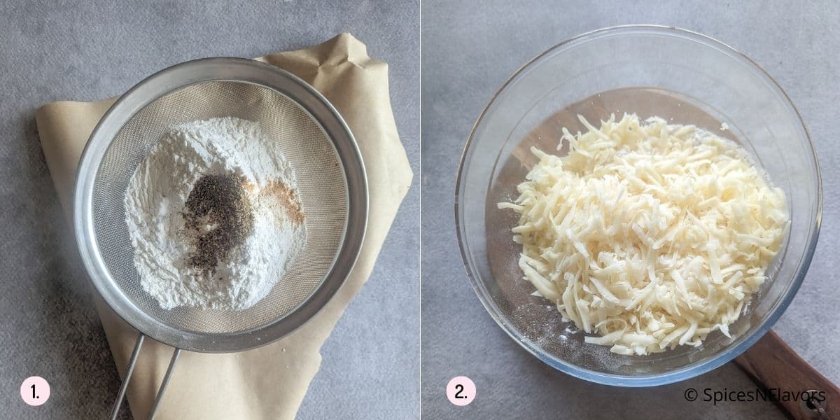 mixing dry ingredients and cheese