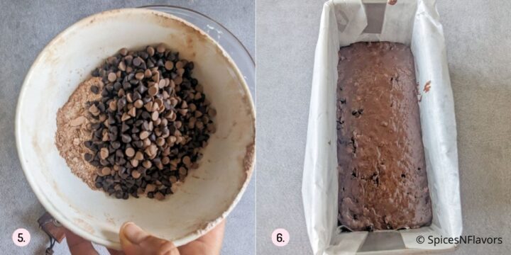 adding nuts to the cake batter