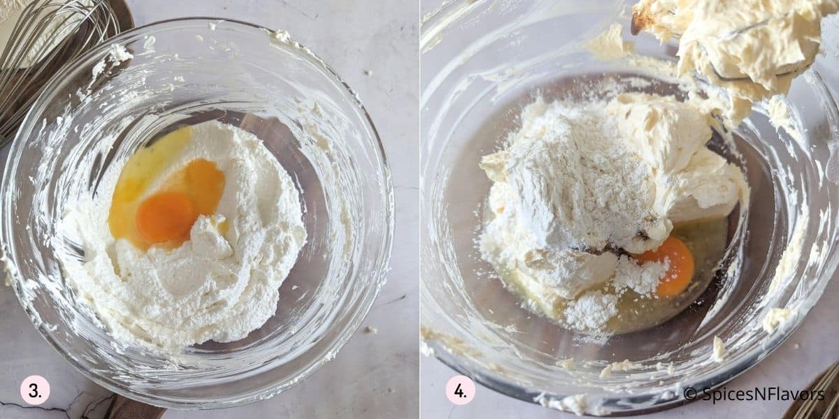 adding eggs and vanilla