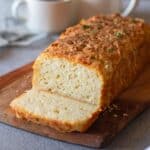 close up of sliced cheddar cheese bread to fit the recipe card