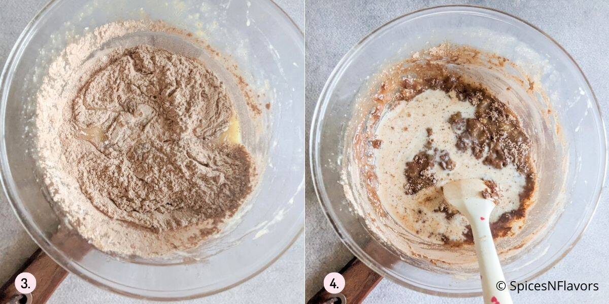 alternate dry ingredients and milk to make banana bread