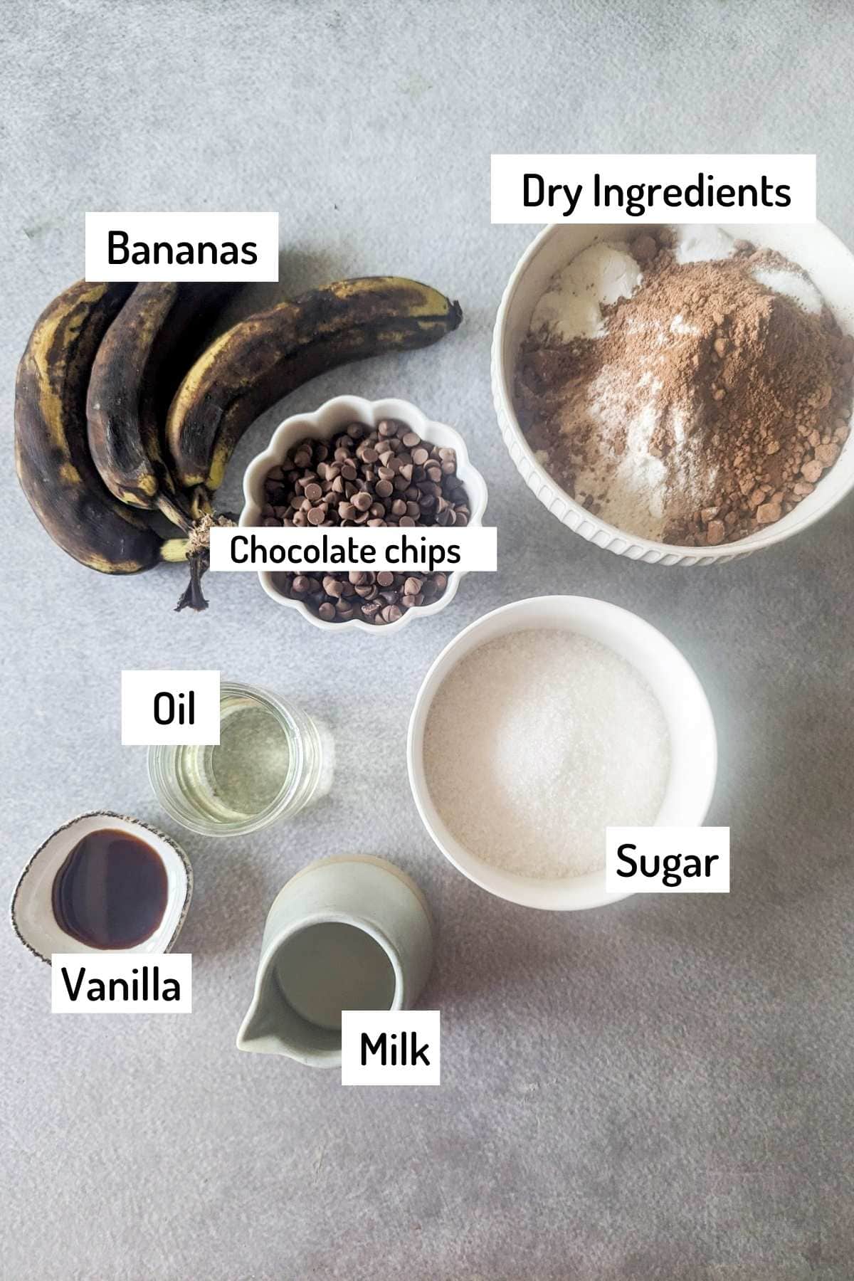 ingredients needed to make chocolate banana bread