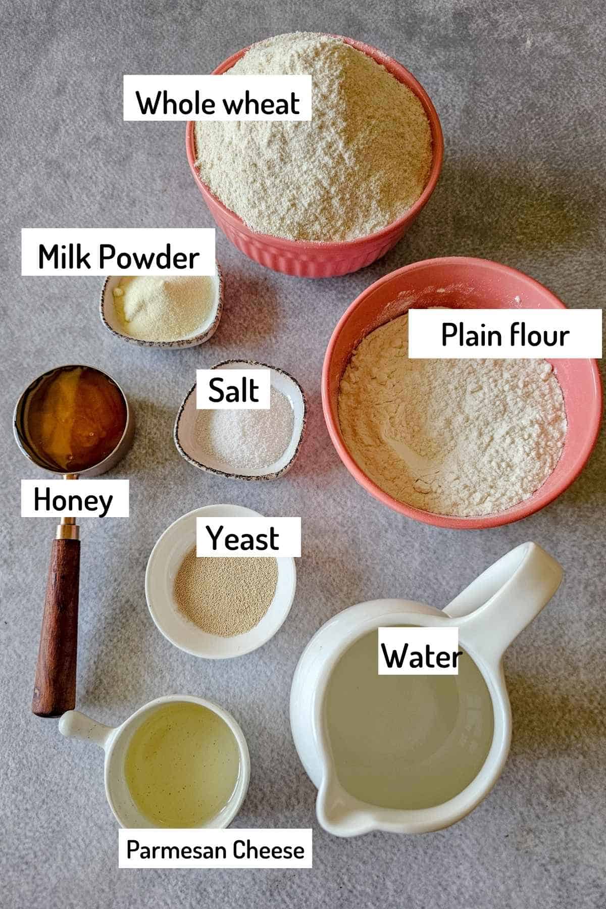 ingredients needed to make honey whole wheat bread