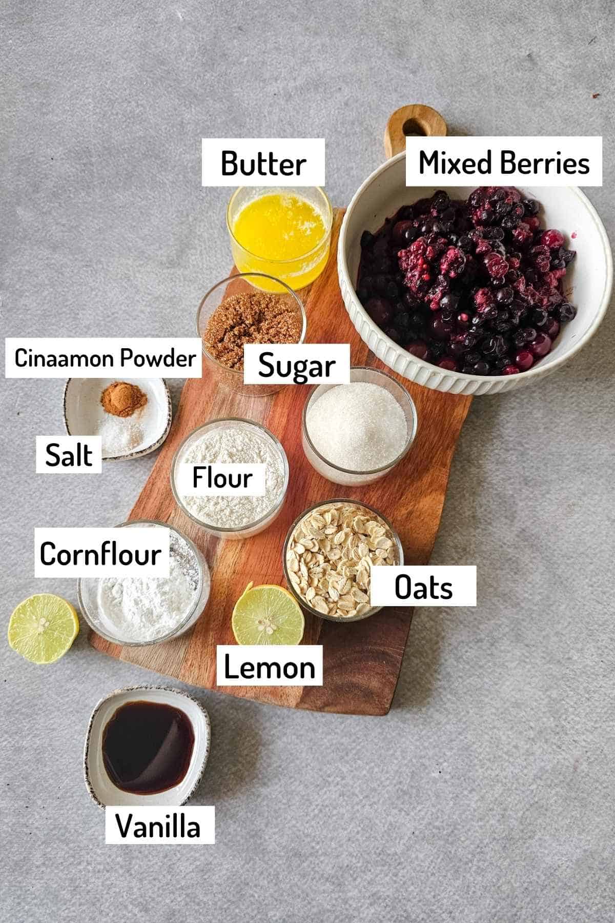 ingredients needed to make mixed berry crisp 