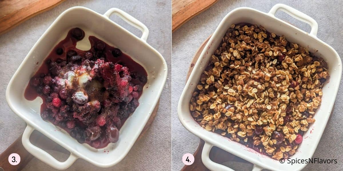 layering the crumble over the berry mixture