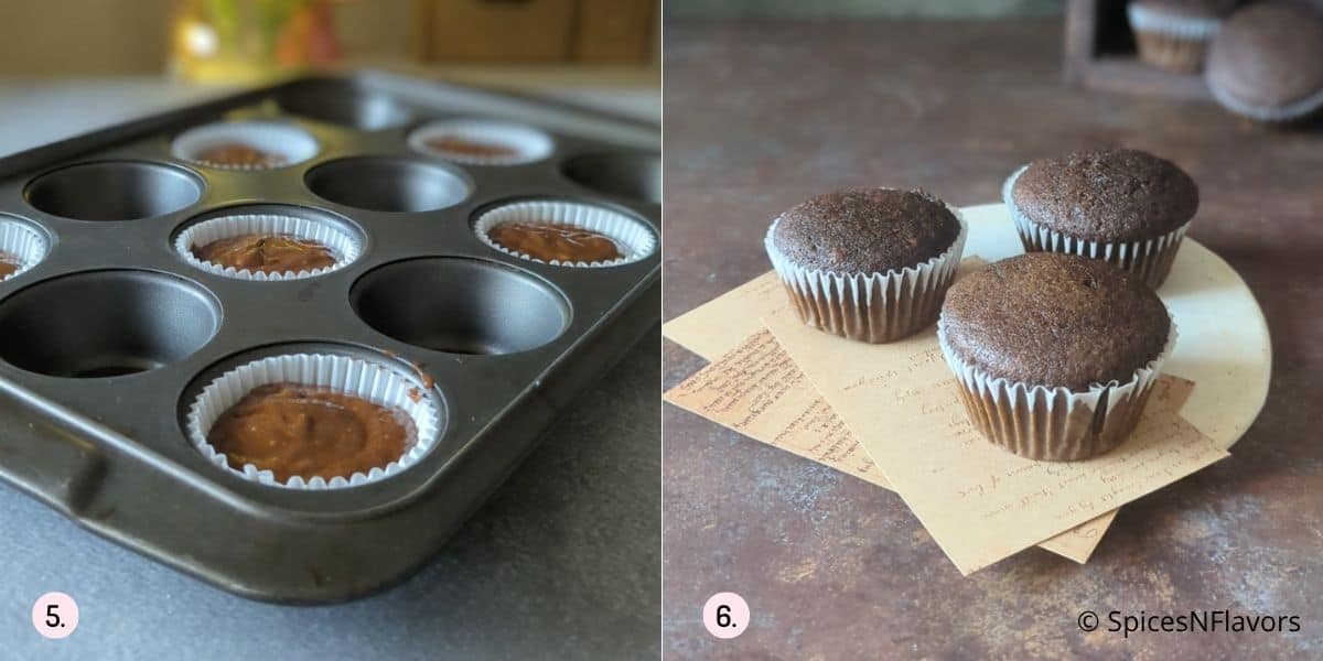 divide the batter in the cupcake tin and bake